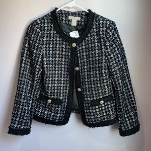 H&M size small Tweed jacket - blue, black and white with gold button accents.